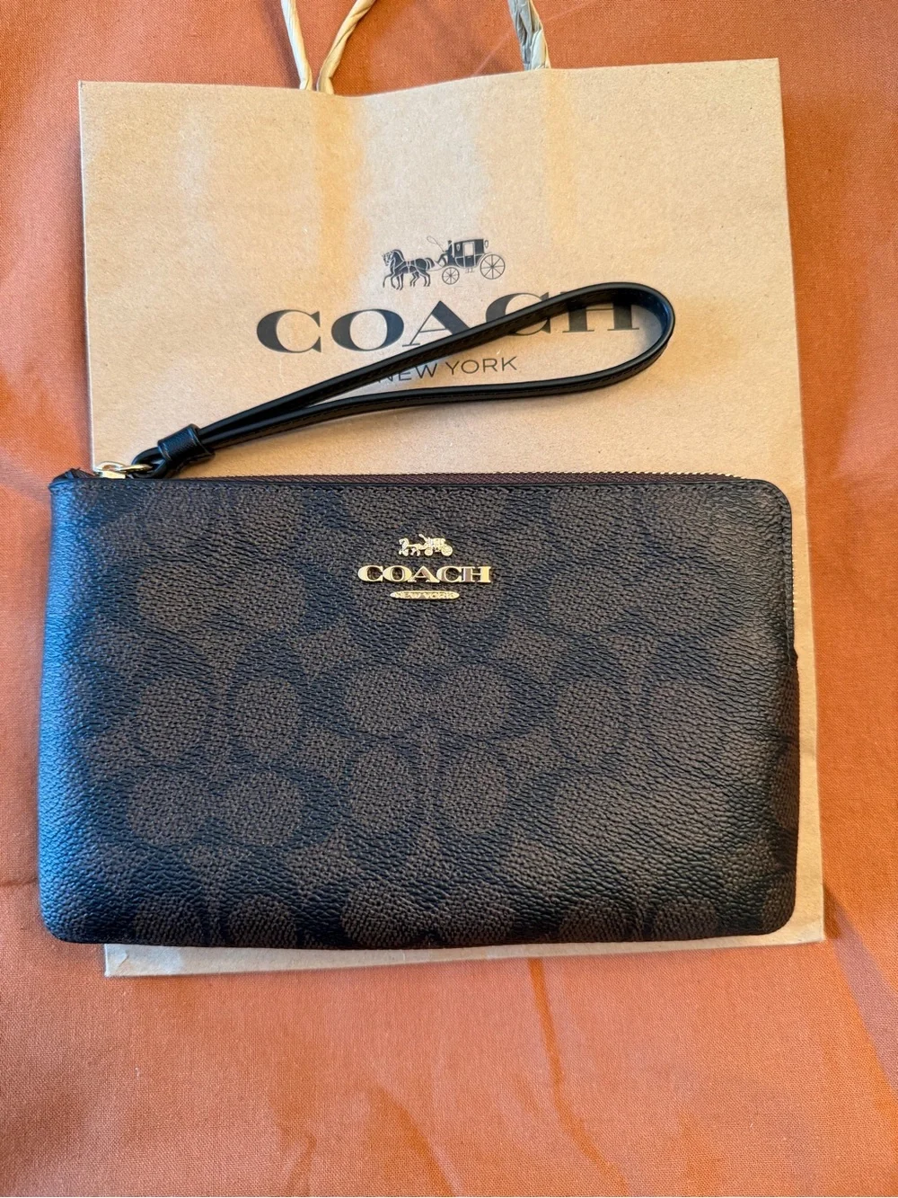 COACH womens Black Signature Zip Wallet Wristlet